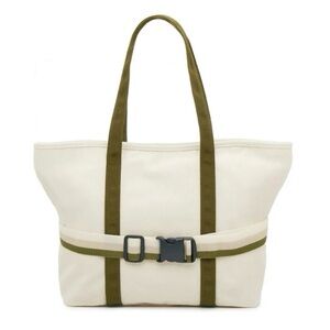 DSW • Ivory/Green Canvas Travel Tote Bag